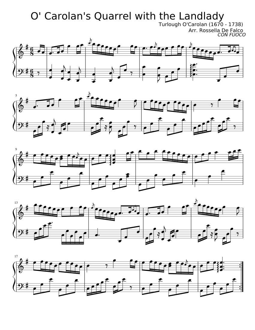 O' Carolan's Quarrel with the Landlady Sheet Music for Harp (Solo