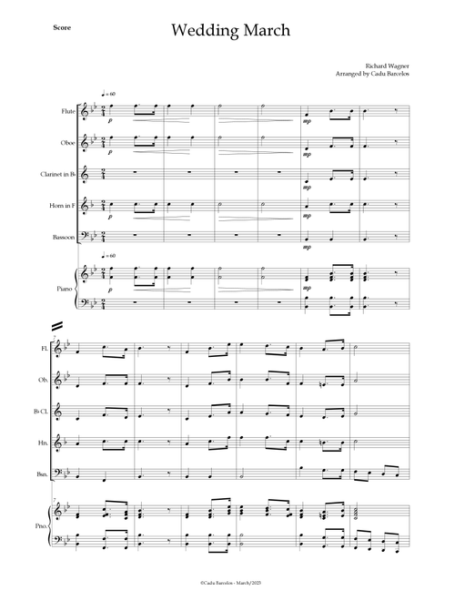Wedding March (Wagner)  Woodwing Quintet Piano (Arr. Cadu Barcelos) - Richard Wagner (Woodwind Ensemble)