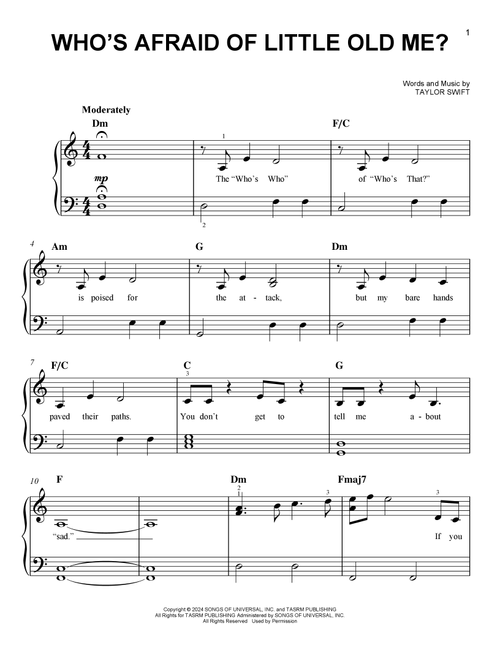 Who's Afraid of Little Old Me? - Taylor Swift (Easy Piano)