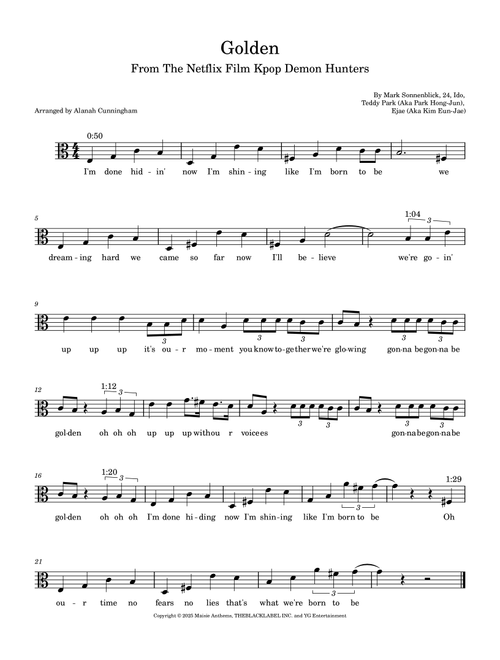 Golden (Arr. Alanah Cunningham) - Huntr/X (Ejae Audrey Nuna And Rei Ami) (Viola Solo)