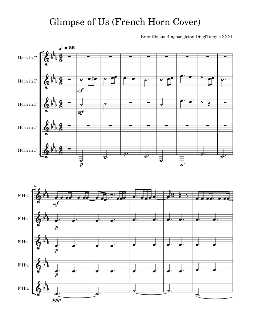 Glimpse of Us French Horn Cover Sheet music for French horn (Mixed
