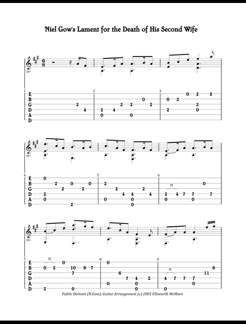 Niel Gow's Lament for the Death of His Second Wife (For Fingerstyle Guitar Tuned Drop D) (Arr. Ellsworth McMeen) - Public Domain (Solo Guitar)