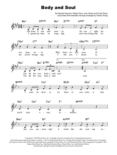 Body And Soul (Arr. Teresa Young) - Tony Bennett & Amy Winehouse (Lead Sheet - Fake Book)