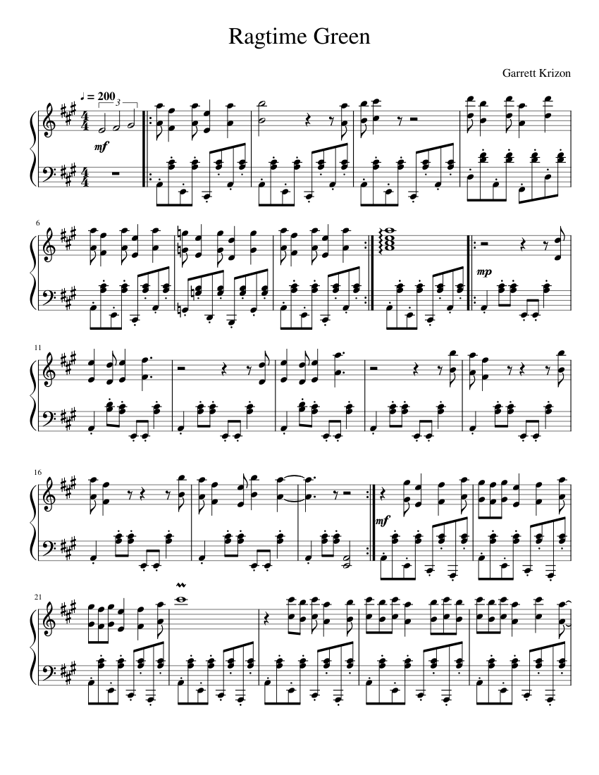 Ragtime Green Sheet Music for Piano (Solo) | MuseScore.com