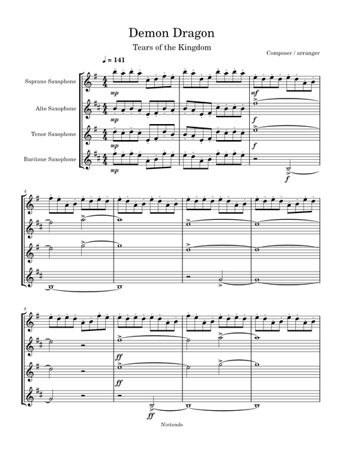 Demon Dragon Theme (Final Boss Battle) for Sax Quartet
