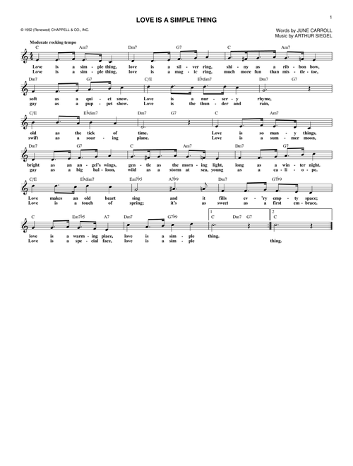 Love Is A Simple Thing - Arthur Siegel, June Carroll (Lead Sheet - Fake Book)