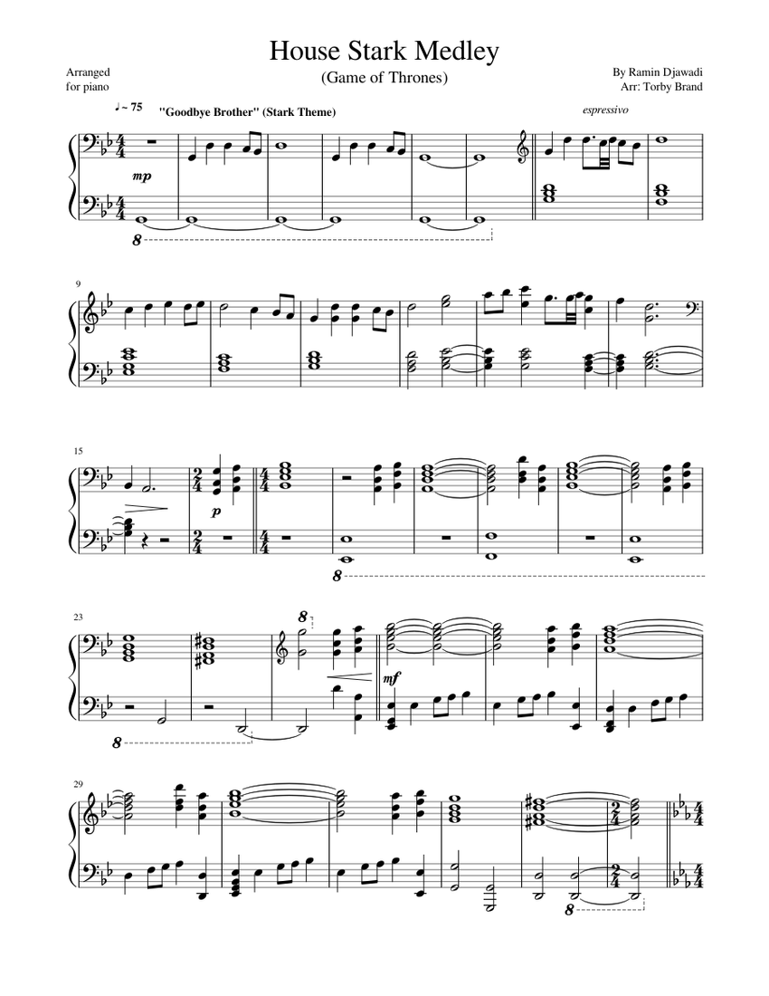 House Stark Piano Medley (Game of Thrones) Sheet music for Piano (Solo) |  Musescore.com