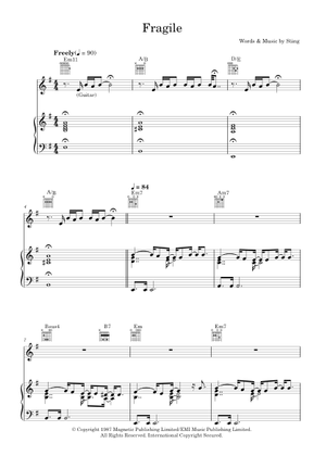Fragile Sheet Music with Chords for Soprano, Alto, Baritone, Mezzo ...
