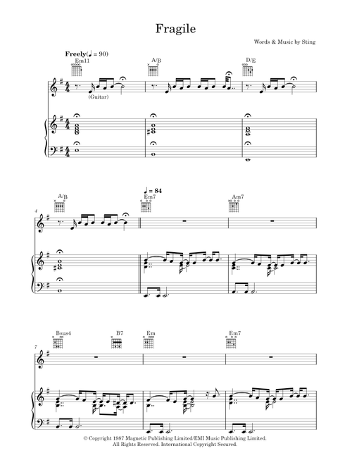 Fragile - Sting (Piano-Vocal-Guitar (Piano Accompaniment))