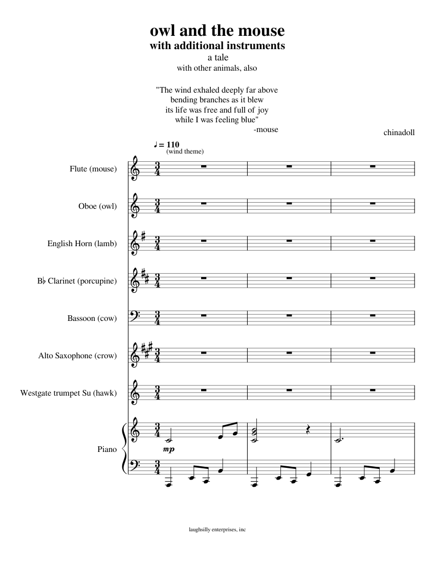 owl and the mouse with additional instruments Sheet Music for Piano ...
