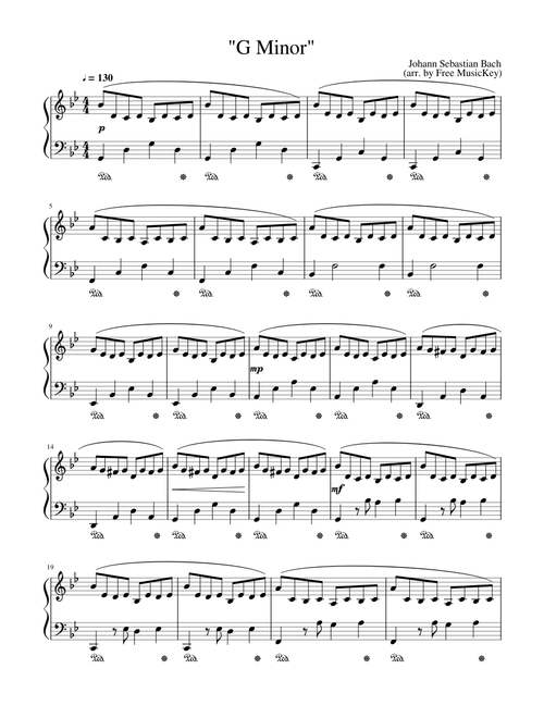 Johann Sebastian Bach "G Minor" Easy Piano (arr. by Free MusicKey)