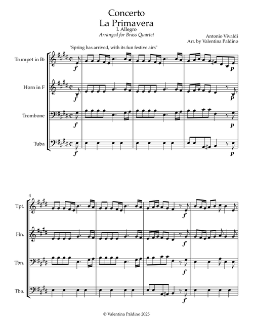 Concerto La Primavera (Spring) - I. Allegro (Arr. Valentina Paldino) - Antonio Vivaldi (Brass Ensemble)
