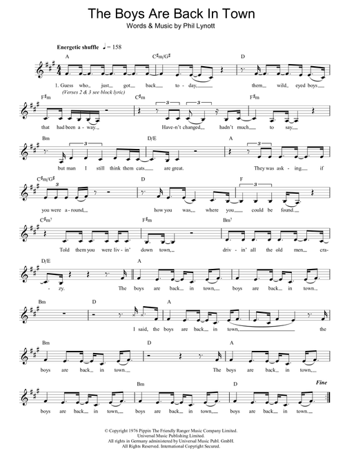 The Boys Are Back In Town - Thin Lizzy (Lead Sheet - Fake Book)