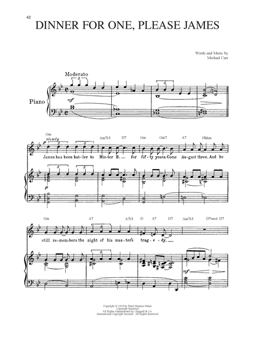 Dinner For One, Please James - Michael Carr (Piano Vocal)