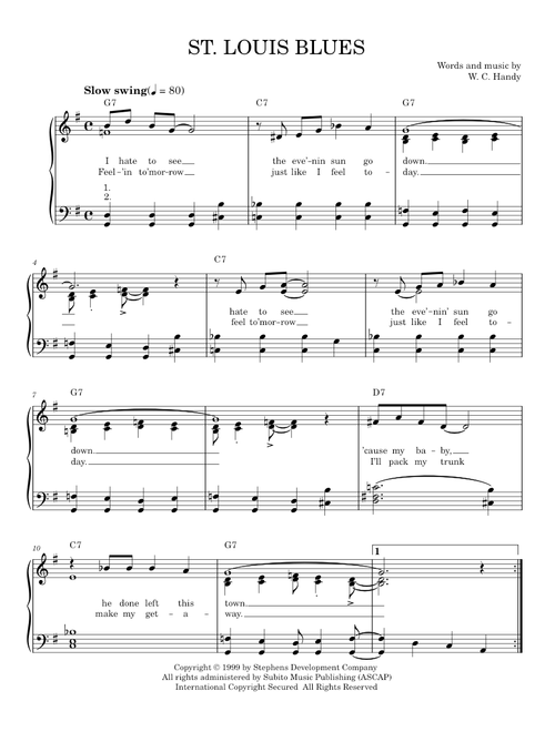 St. Louis Blues - Bessie Smith, Louis Armstrong, W.C. Handy (Easy Piano)
