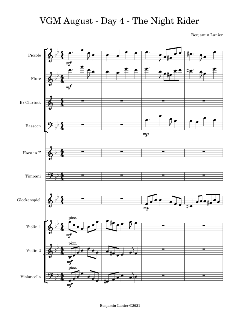 VGM August - Day 4 - The Night Rider Sheet Music for Flute piccolo ...