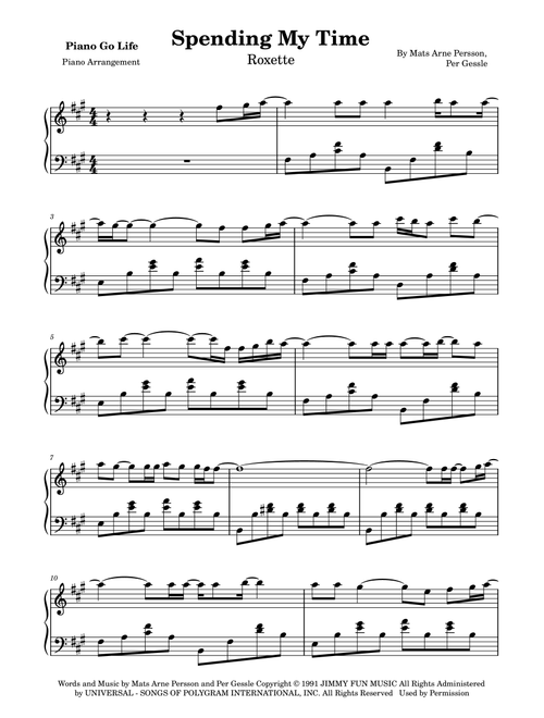 Spending My Time (Arr. Piano Go Life) - Roxette (Piano Solo)