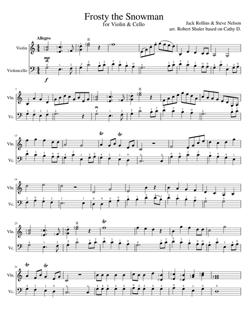 Frosty the Snowman for Violin & Cello