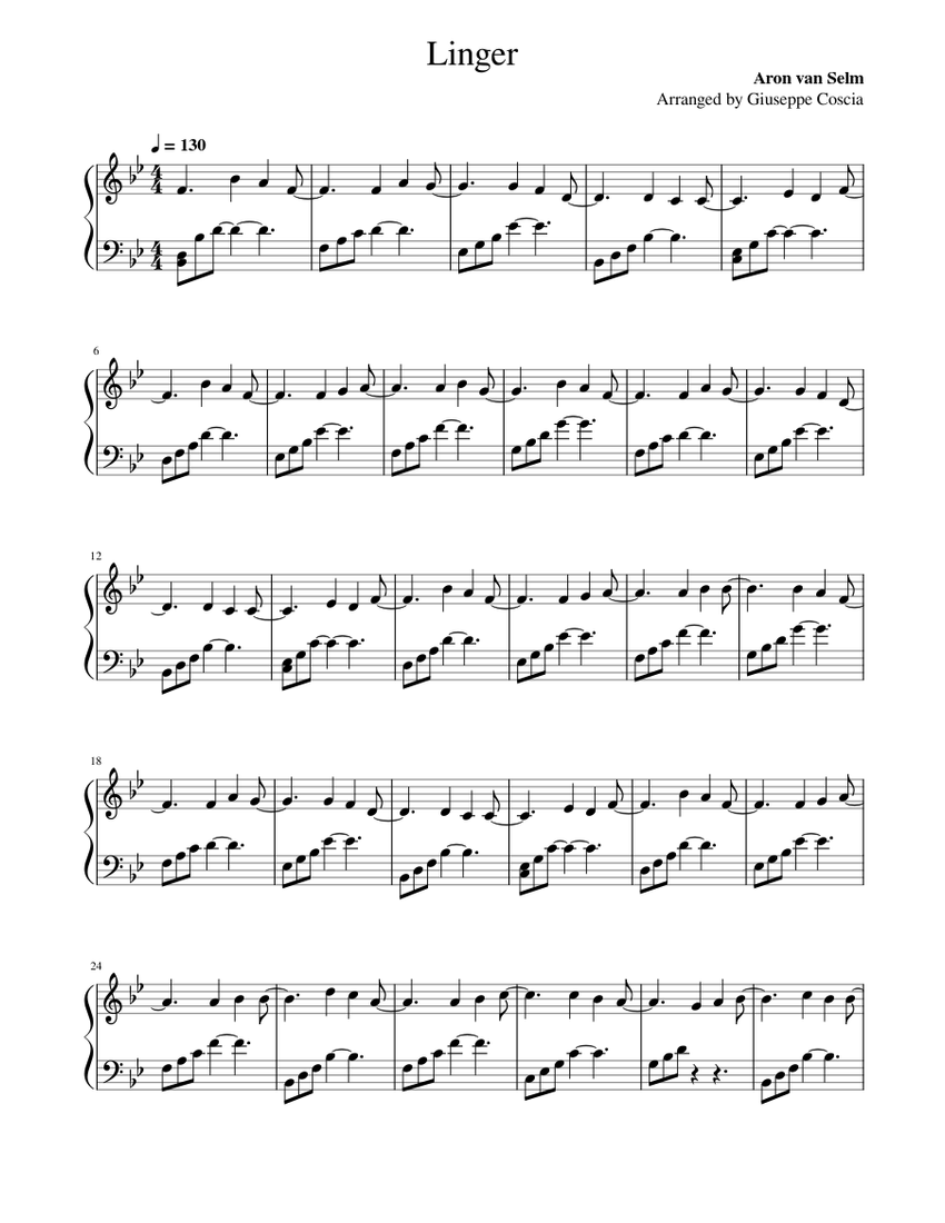 Linger Aron van Selm Sheet music for Piano (Solo) Easy