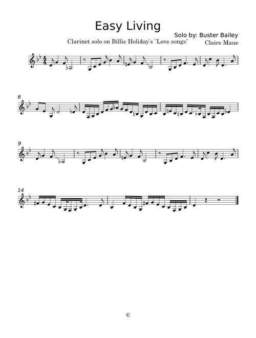 Easy living – Billie Holiday Clarinet Solo