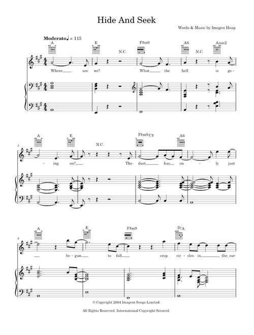 Hide And Seek - Imogen Heap (Piano-Vocal-Guitar (Piano Accompaniment))