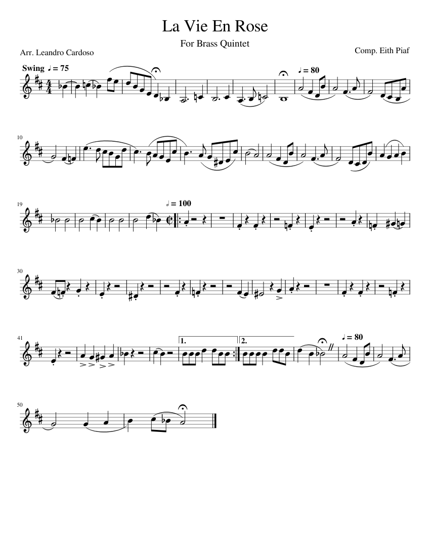 la vie en rose trumpet 2 Sheet Music for Trumpet in bflat (Solo