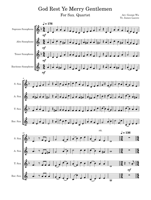 God rest ye merry gentlemen for Sax Quartet