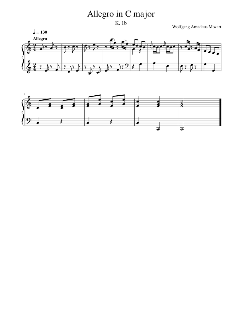 Allegro in C major, K.1b – Wolfgang Amadeus Mozart Sheet Music for ...