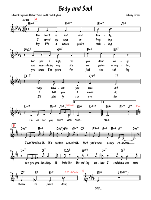 Body and Soul (Lead sheet with lyrics )