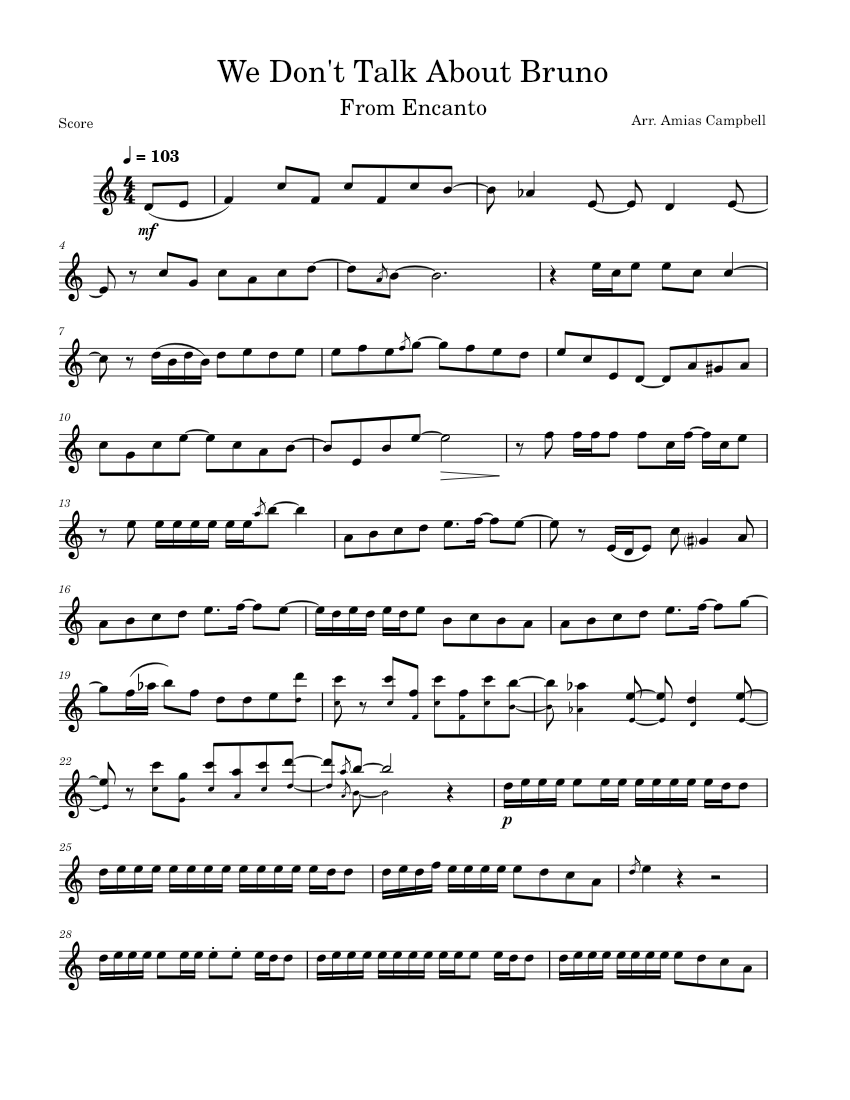 We Don't Talk About Bruno, Arr. for Alto Sax Sheet music for Trumpet in
