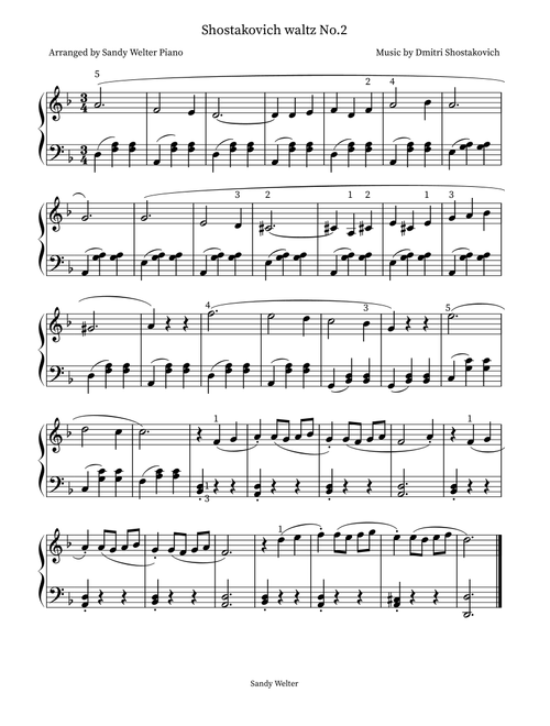 Shostakovich waltz No.2 (Arr. Sandy Welter Piano) - Dmitri Shostakovich (Piano Solo)