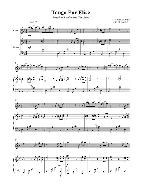 Tango Fur Elise (Based on Beethoven's Für Elise) (Arr. SCMusic) - LV Beethoven (Flute and Piano)