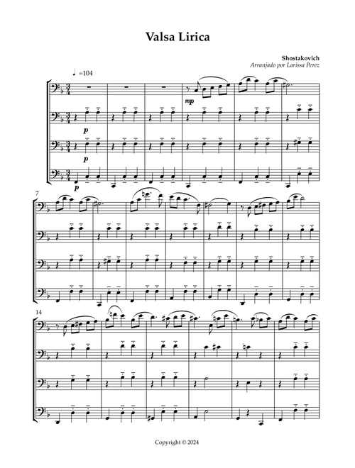 Lyric Waltz for Cello Quartet (Arr. Larissa Perez) - Dimitri Shostakovich (String Quartet)