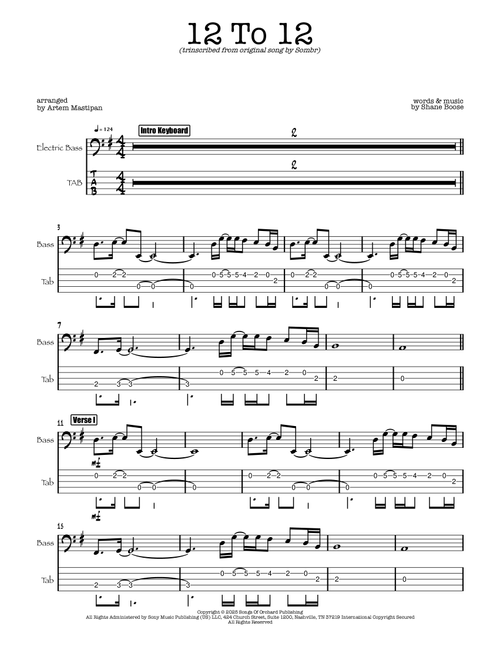 12 To 12 (Arr. Artem Mastipan) - sombr (Bass Tab)