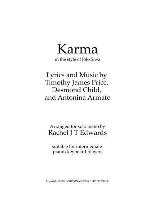 Karma (Arr. Rachel J T Edwards) - Jojo Siwa (Piano Solo)