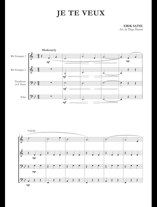 Je Te Veux for Brass Quartet (Arr. Diego Marani) - Erik Satie (Brass Ensemble)