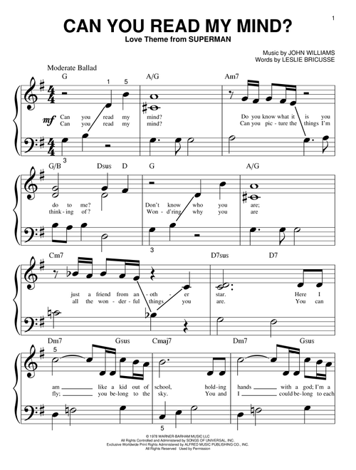 Can You Read My Mind? (Love Theme from SUPERMAN) - Maureen McGovern (Big Note Piano)