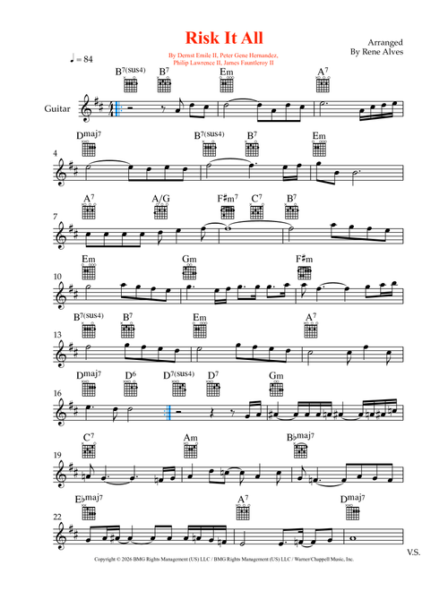 Risk It All (Arr. Rene Alves) - Bruno Mars (Guitar and Piano)