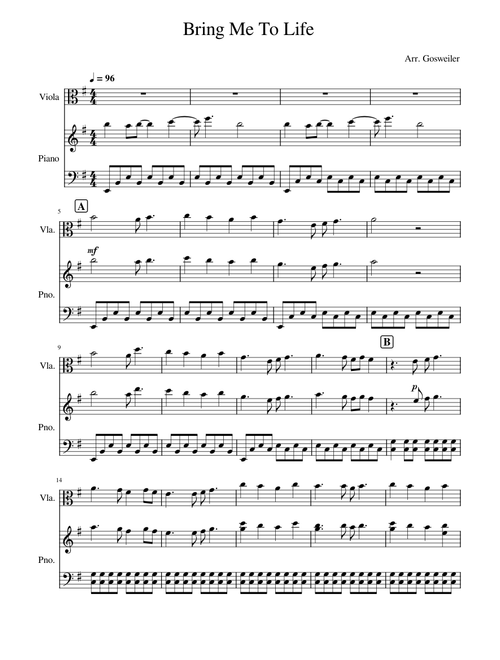 Bring me to life – Evanescence Bring Me To Life - Easy Viola with Piano Accompaniment