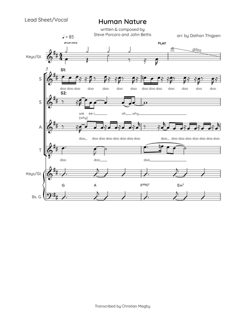 Human Nature (Arr. Dathan Thigpen) - Michael Jackson (Piano-Vocal-Guitar (Piano Accompaniment))
