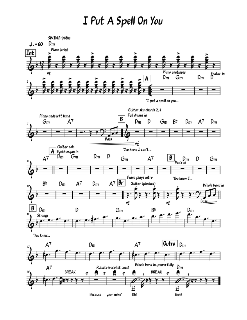 I put a spell on you – Annie Lennox I Put A Spell On You Sheet Music ...