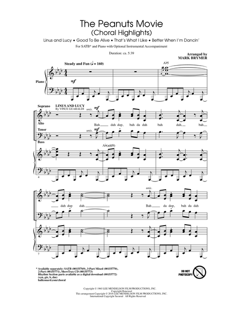 The Peanuts Movie (Choral Highlights) (Arr. Mark Brymer) - Mike Skill, Jimmy Marinos, Vince Guaraldi (Choral, SATB)