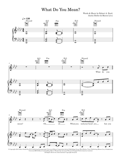 What Do You Mean? - Justin Bieber (Piano-Vocal-Guitar (Piano Accompaniment))