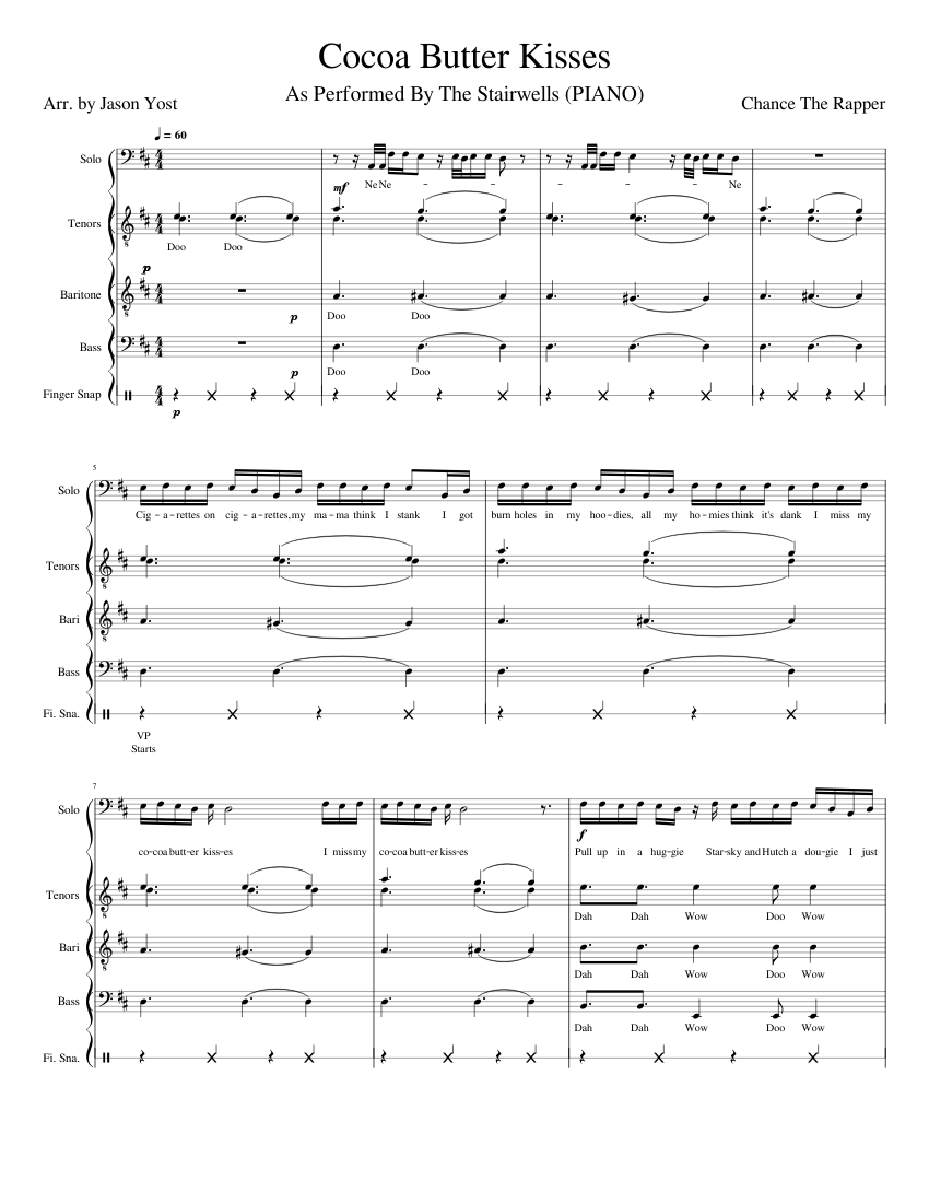 Cocoa butter kisses Chance the Rapper Stairwells TTBB Sheet music