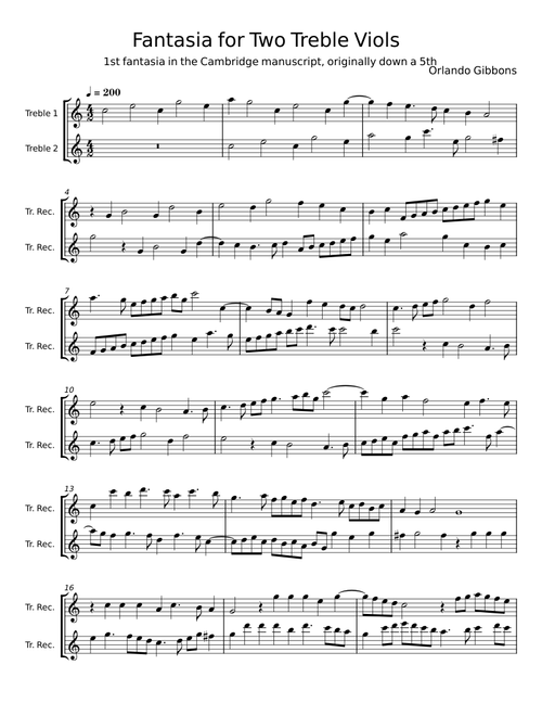 Six Fantasias for Two Treble Viols - Orlando Gibbons