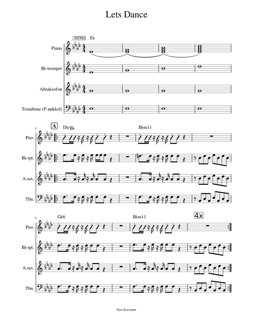 Lets Dance Sheet Music with Chords for Piano, Trombone, Saxophone alto ...