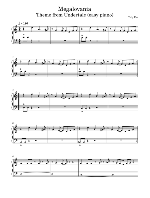 Megalovania Theme from Undertale easy piano
