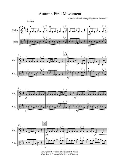 Autumn (first movement) for Violin and Viola Duet (Arr. David Burndrett) - Antonio Vivaldi (Instrumental Duet)