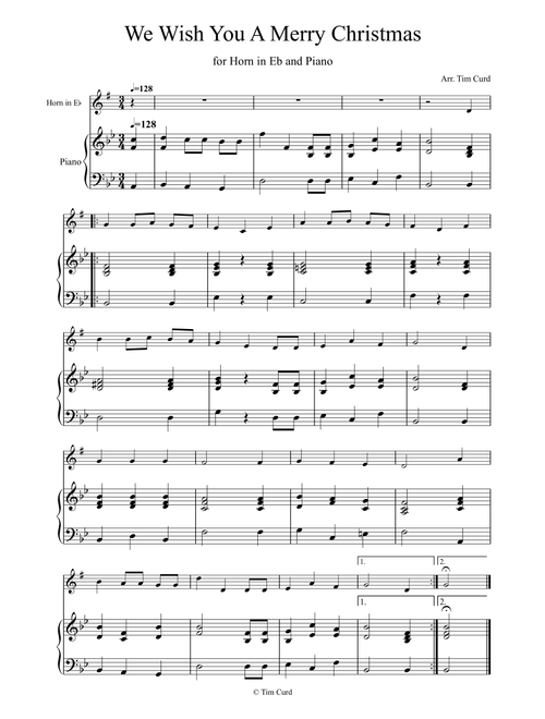 We Wish You a Merry Christmas for Horn in Eb and Piano (Arr. Tim Curd) - trad. (Instrumental Solo (with Piano Accompaniment))