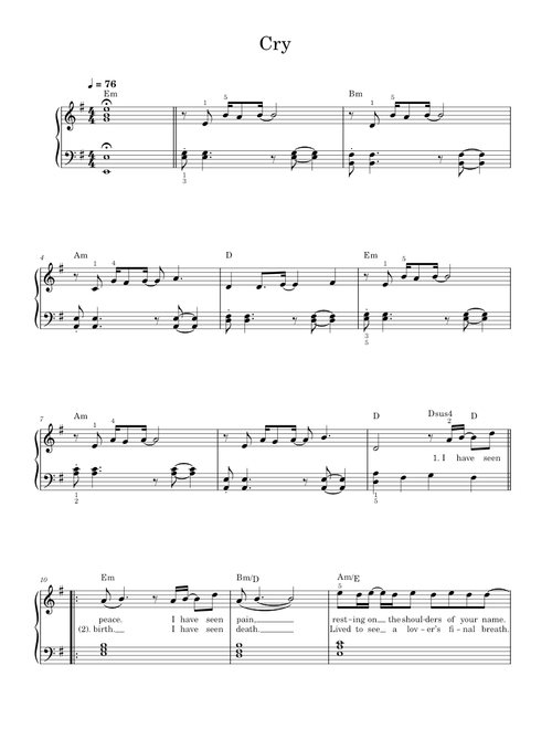 Cry - Easy Piano (Solo)